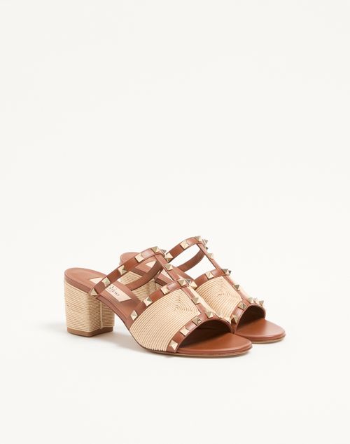 Valentino Garavani - Rockstud Calfskin Slide Sandal With Cornely Embroidery 60mm - Saddle Brown/natural - Woman - Sandals